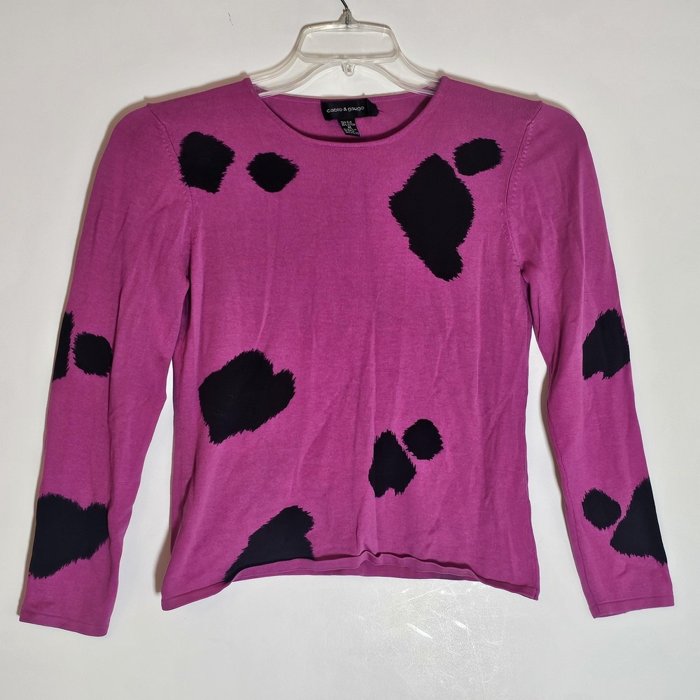 Cable & Gauge Sweater Womens Medium Animal Print Silk Blend‎ Pullover Grunge Y2K